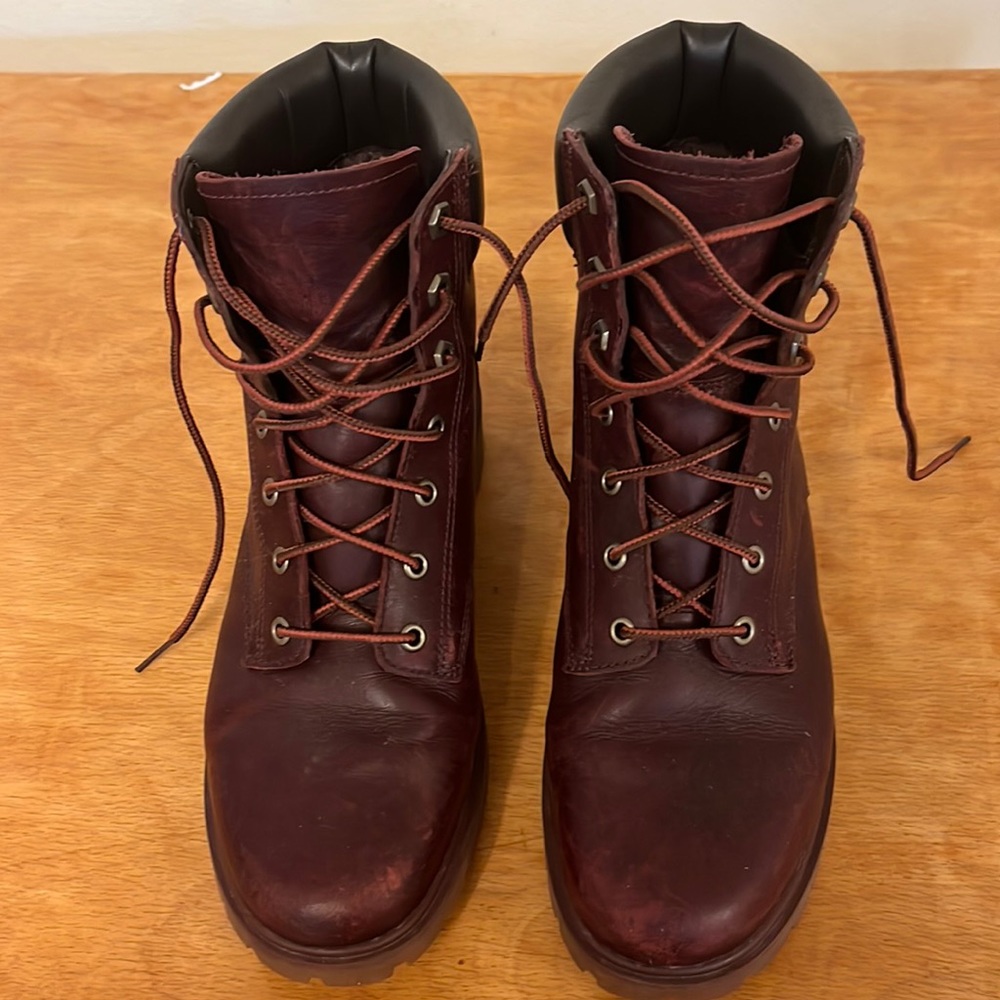 Maroon Leather Tims lightly worn